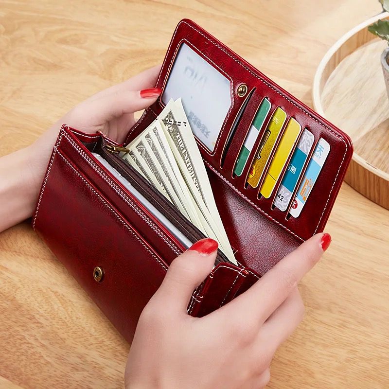 Womens Wallet Wax Oil Skin Wallet Money Bag Ladies Purse PU Leather Bag Wallet Card Holder