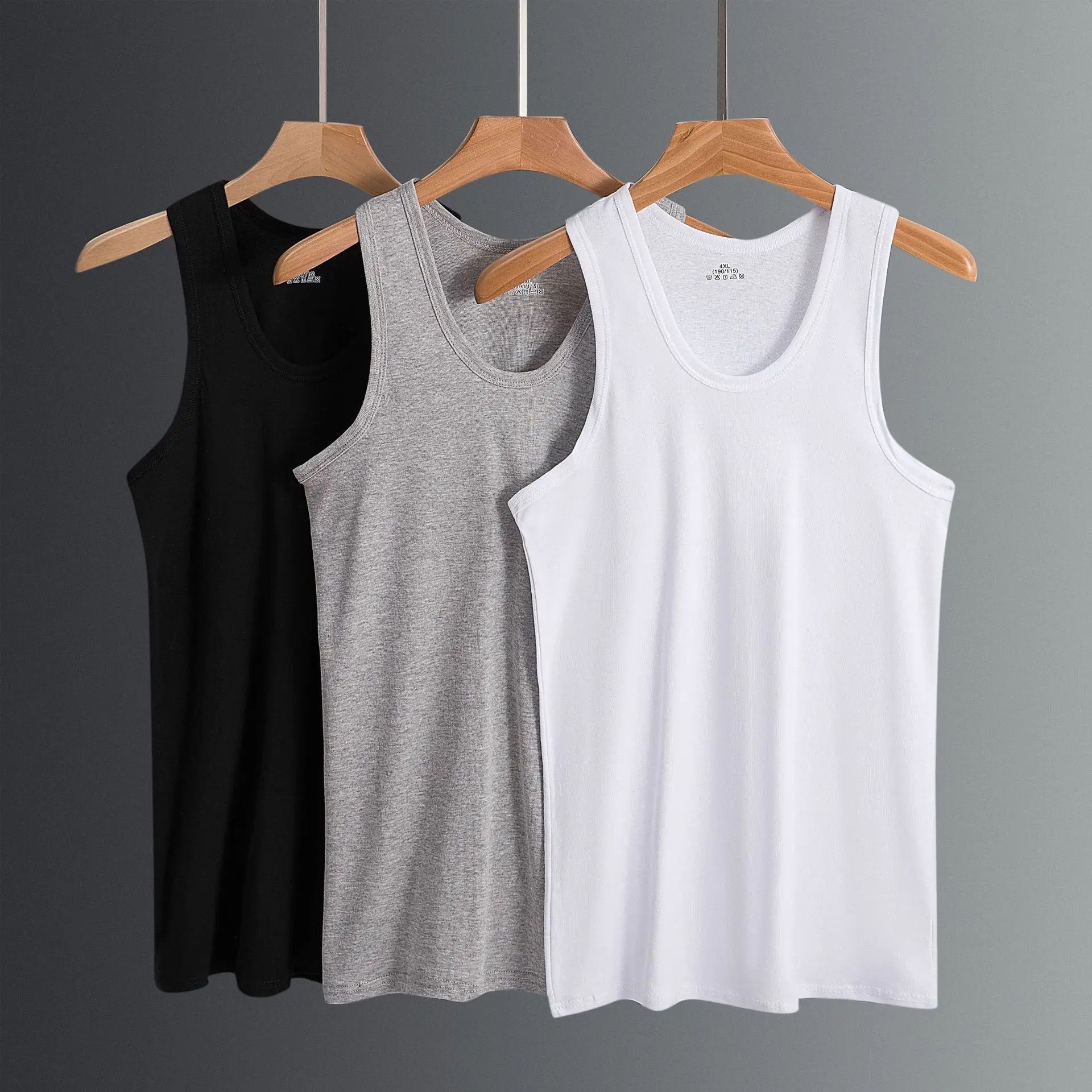 Men Muscle Vests Cotton Inner Sleeveless Tank Tops Solid Muscle Vest Shirts O Neck 3pcs (black white grey)