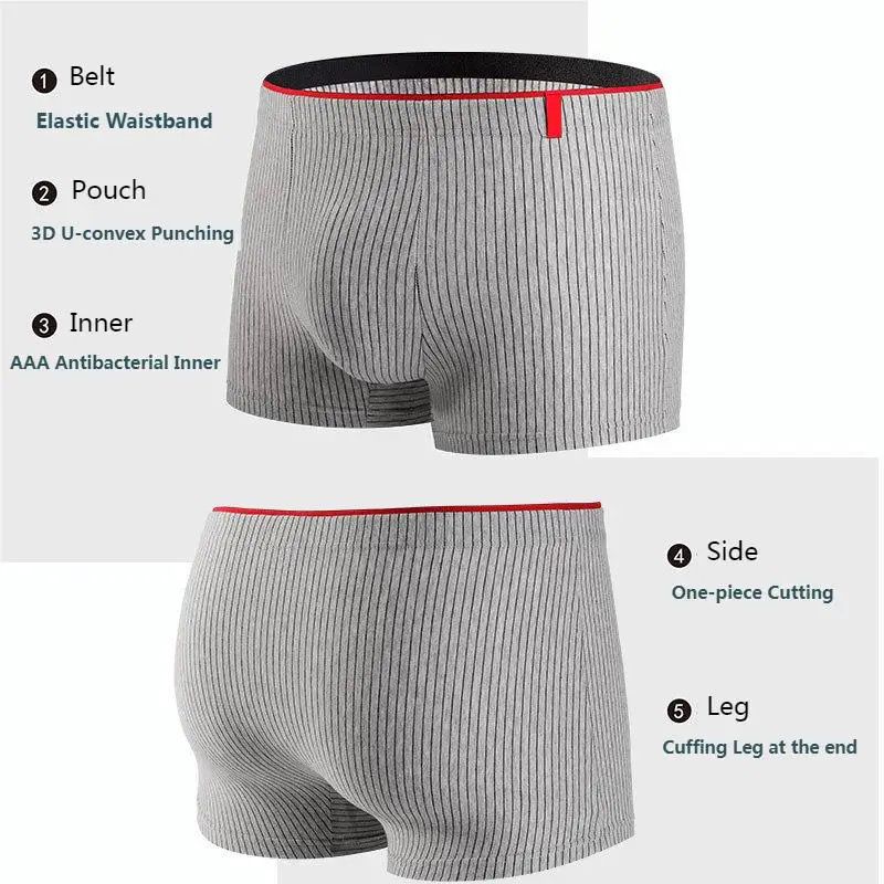 Mens Underwear Antibacterial Breathable Boxer Shorts Head Striped Sport Underwear 4pcs Set