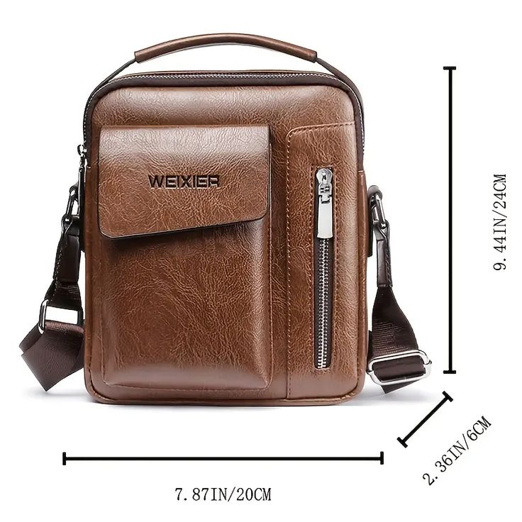 WEIXIER Brand Business Men Bag Big Capacity PU Leather Retro Rectangle Messenger Bag Men Casual Shoulder Crossbody Bag