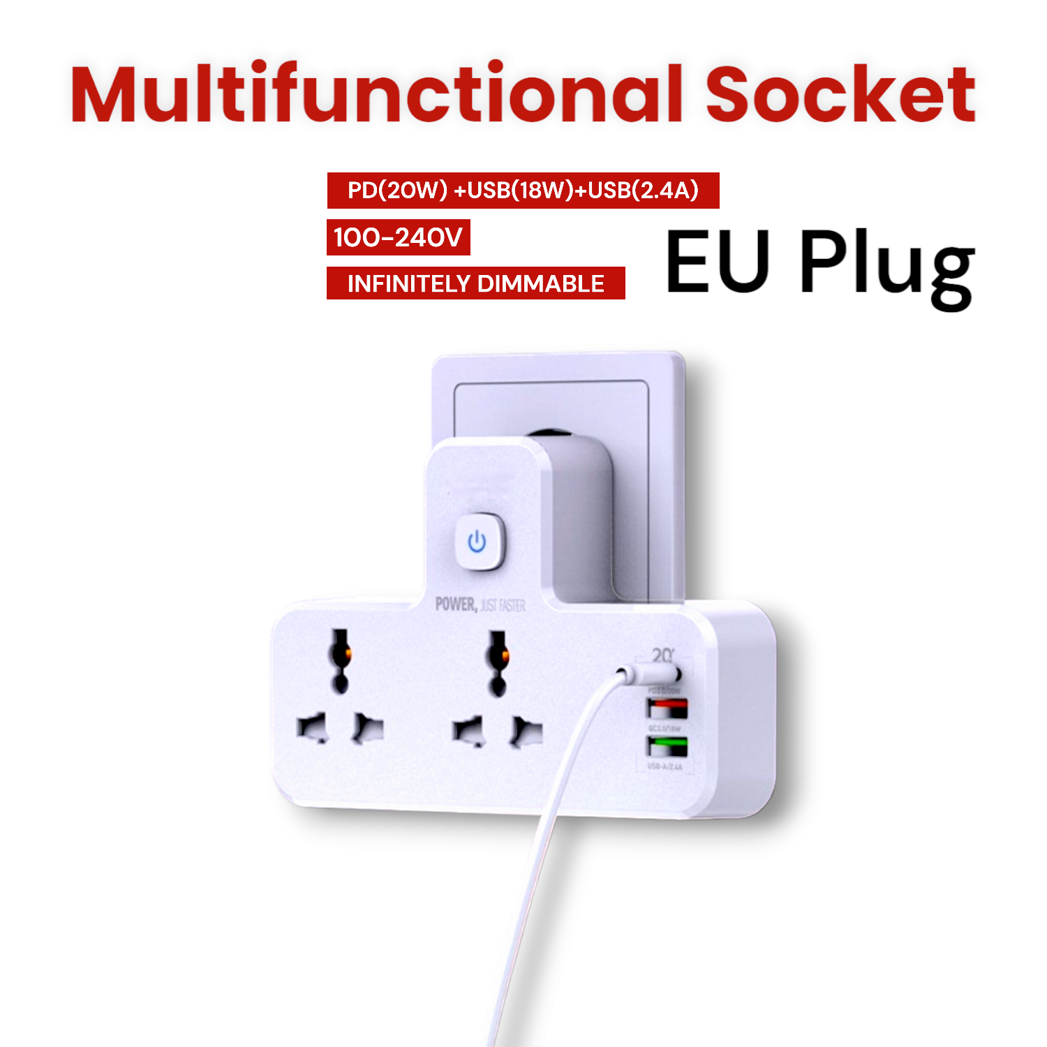 Night Light Socket Plug Extension Multifunctional Wireless Travel Plug Adapter EU Standard Converter 20W PD  Plug USB Socket