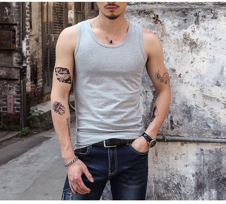 Men Muscle Vests Cotton Inner Sleeveless Tank Tops Solid Muscle Vest Shirts O Neck 3pcs (black white grey)