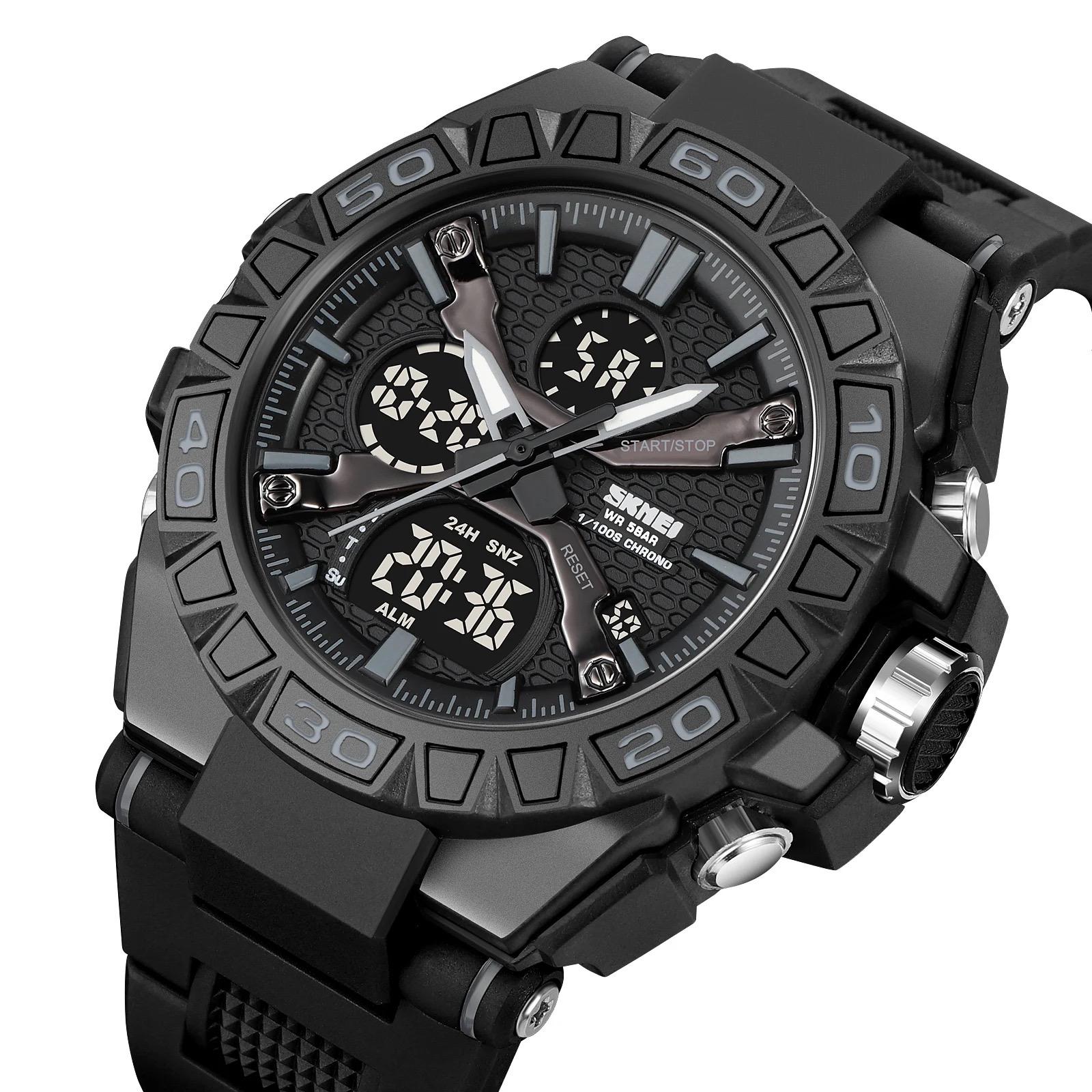 SKMEI 2220 Mens Analog Sports Watch Electronic Stopwatch Large Dual Dial Time Outdoor Army Digital Wrist Watch