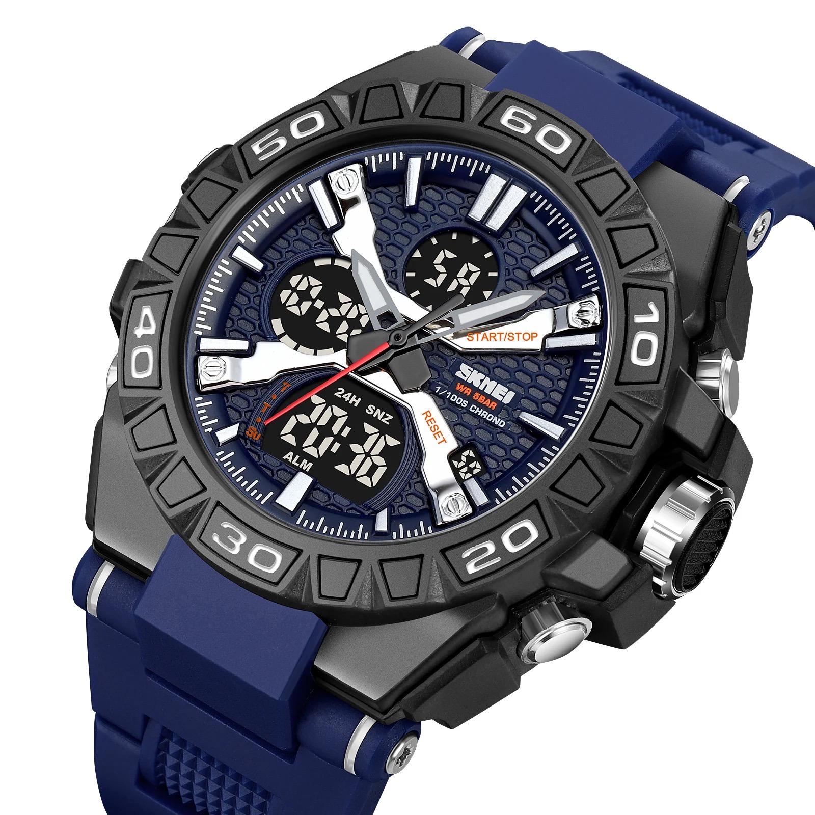 SKMEI 2220 Mens Analog Sports Watch Electronic Stopwatch Large Dual Dial Time Outdoor Army Digital Wrist Watch