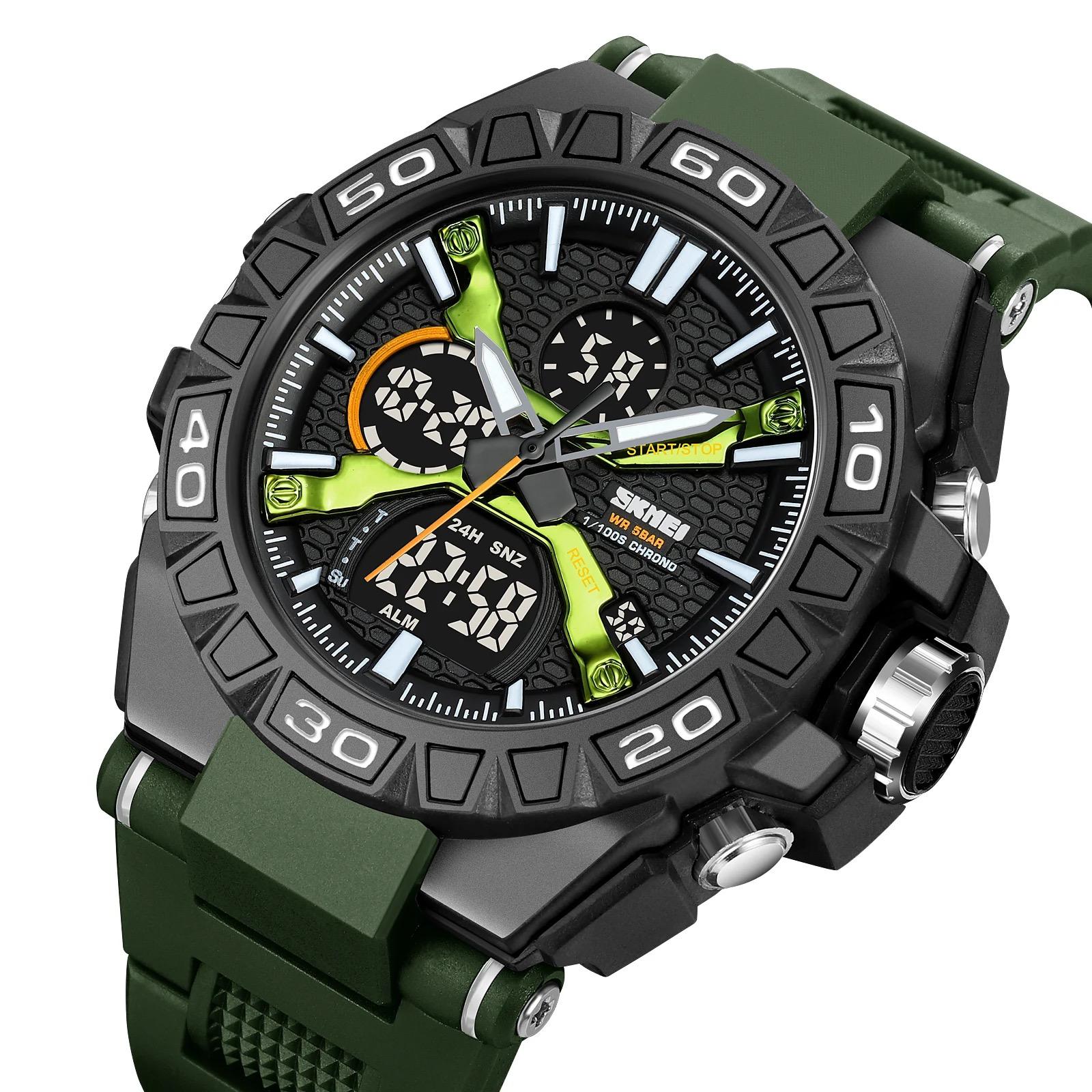 SKMEI 2220 Mens Analog Sports Watch Electronic Stopwatch Large Dual Dial Time Outdoor Army Digital Wrist Watch