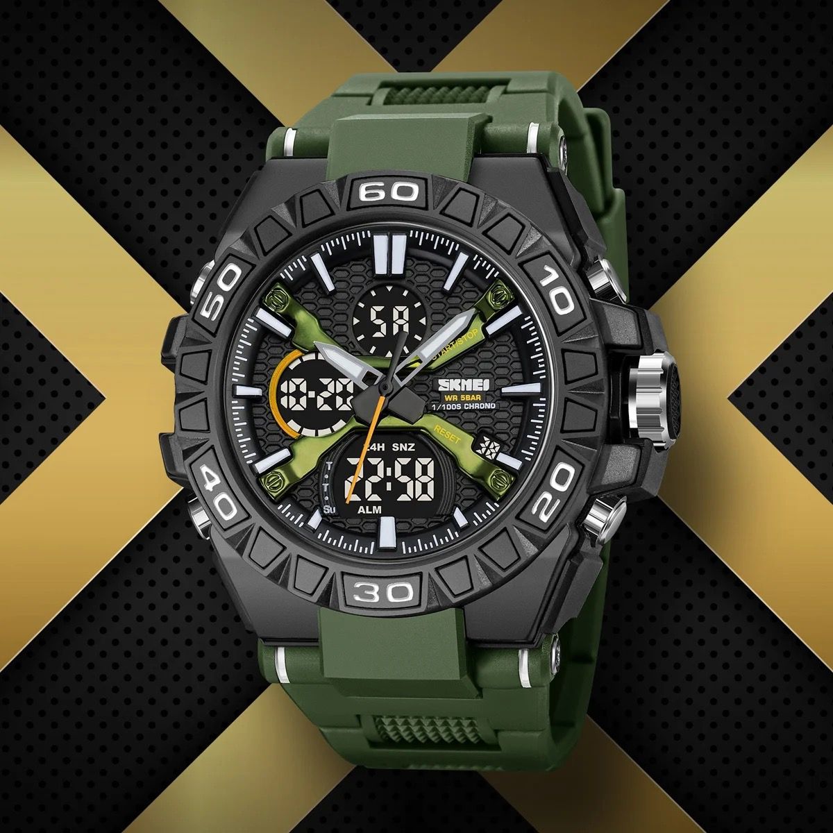 SKMEI 2220 Mens Analog Sports Watch Electronic Stopwatch Large Dual Dial Time Outdoor Army Digital Wrist Watch