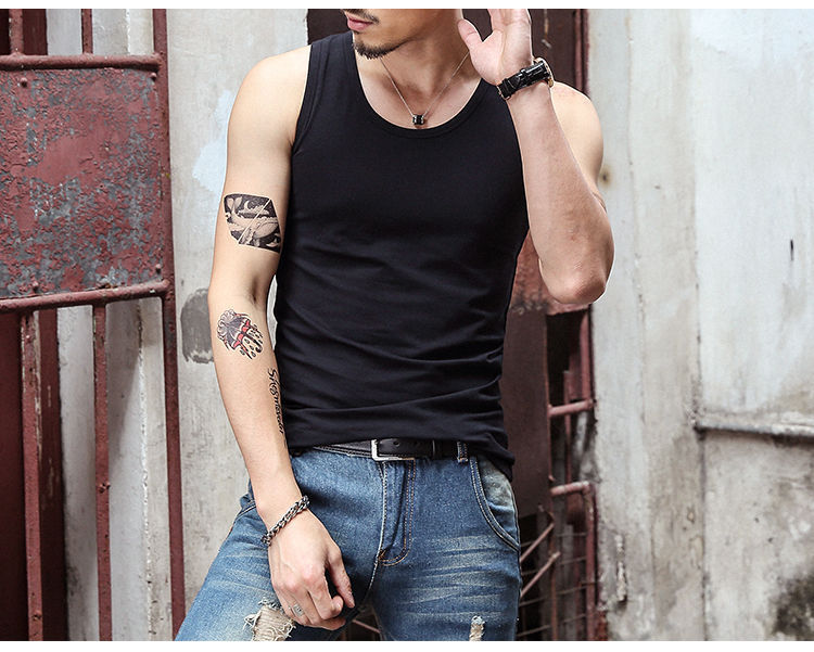 Men Muscle Vests Cotton Inner Sleeveless Tank Tops Solid Muscle Vest Shirts O Neck 3pcs (black white grey)