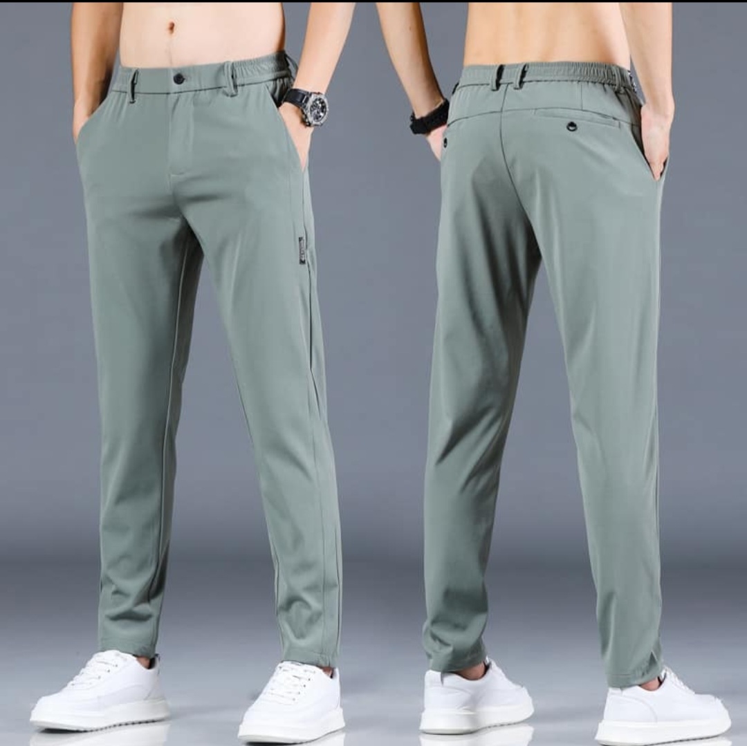 Spring Summer Breathable Mens Casual Pants Men Trousers Male Pant Slim Fit Work Elastic Waist Thin Cool Trousers Light Green