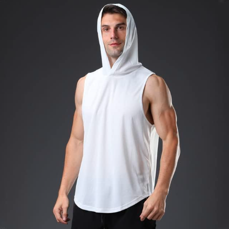 Mens Gym Tank Top Quick Drys Sleeveless Hoodie Men Bodybuilding Workout Stringer Shirt Running Vest Hooded T-shirt