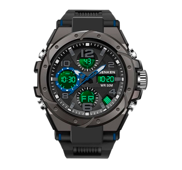 Mens Sports Watch Digital Watches Waterproof Digital Military Watches with Alarm Large Dial Watches Black Body with Blue Hand