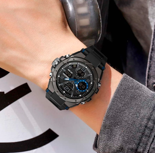 Mens Sports Watch Digital Watches Waterproof Digital Military Watches with Alarm Large Dial Watches Black Body with Blue Hand