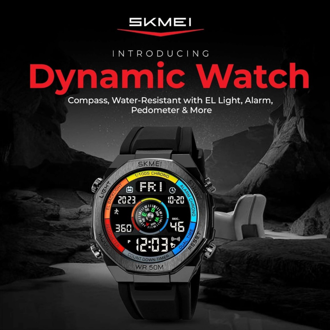 SKMEI Men Watch Compass Pedometer Sport Watch LED Digital Stopwatch Wristwatch